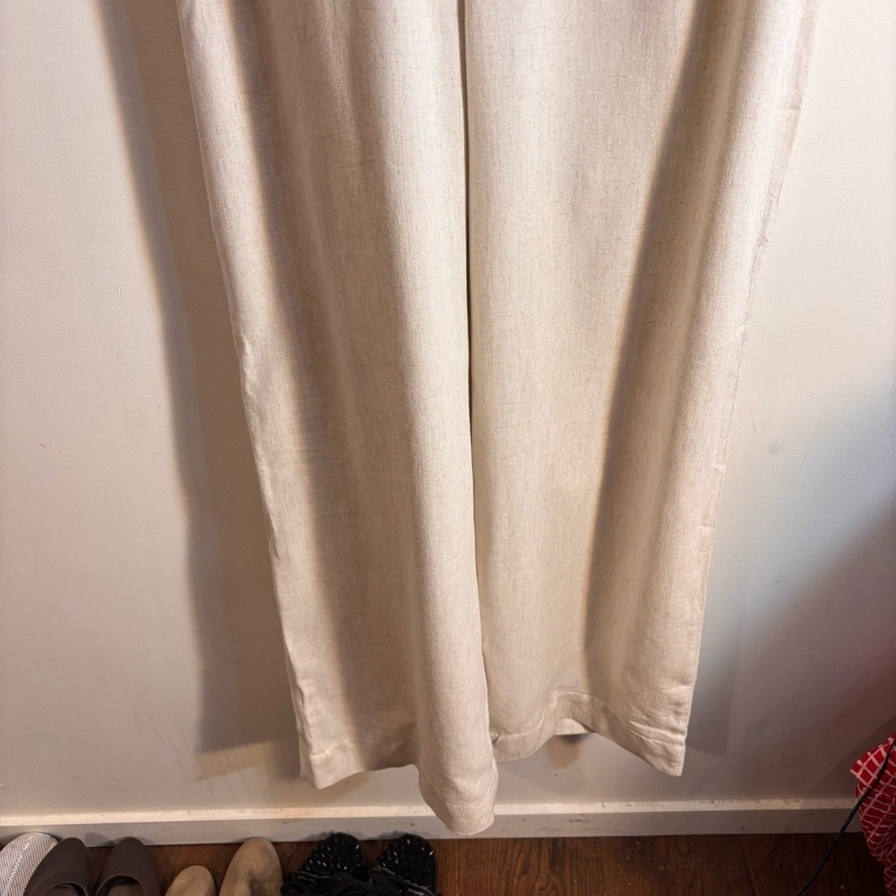 CLUB MONACO Sz 10 Open Back Jumpsuit Linen Cotton Tencel Blend Wide Leg NEW Ecru - Picture 7 of 16